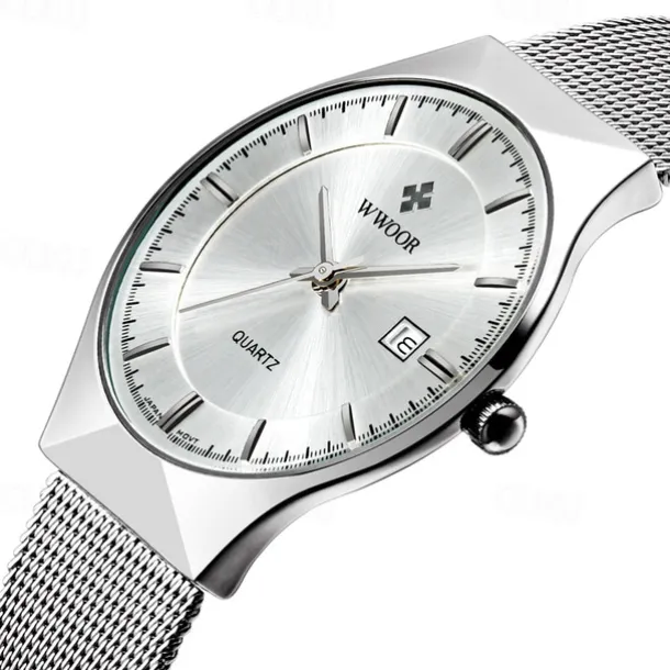 WWOOR Business Men Luxury Watches Mesh Strap Ultra Thin Quartz Men Wrsit Watch Waterproof Auto Date Male Clock