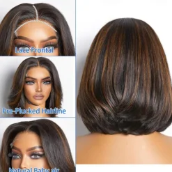 13x4 Bob Wig Human Hair Lace Front Wigs for Black Women Lace Brown Blonde Highlights Wigs Pre Plucked 200% Density Wigs Human Hair Loose Body Wave Short Bob Wig Brazilian