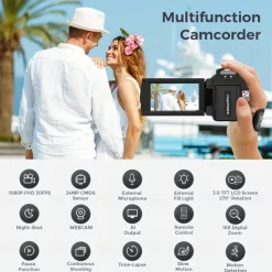 16X Digital Zoom Ultra HD 30FPS Digital Video Camera Camcorder with 3inch IPS 270 Degrees Rotation Screen Remote Control and 1500mah Battery for Vlogging