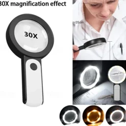 30X Handheld Reading Magnifying Glass Illuminated Magnifier Microscope Lens Jewelry Watch Loupe Magnifier With LED Light