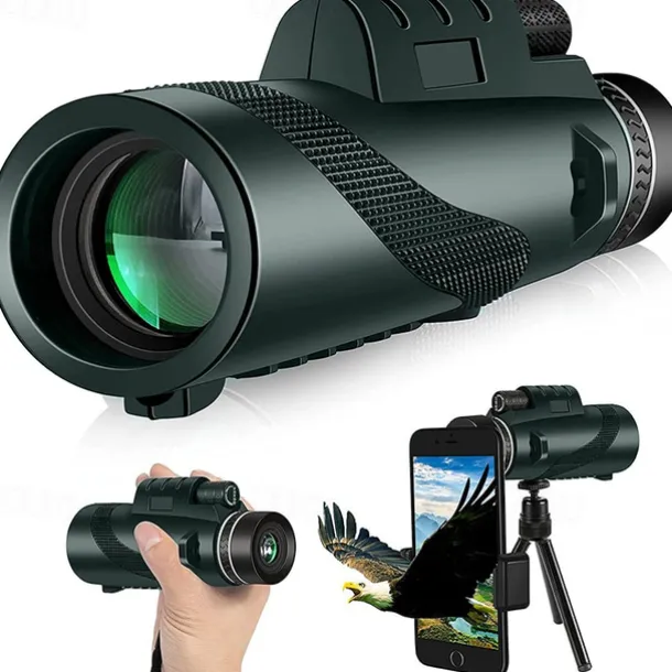50x60 Monocular Telescope Phone Camera Waterproof Monocular Focus with Single Hand Clear Low Light Night Vision for Star Watching Ball Games Sightseeing Travel Camping Hiking Smartphone Adapter
