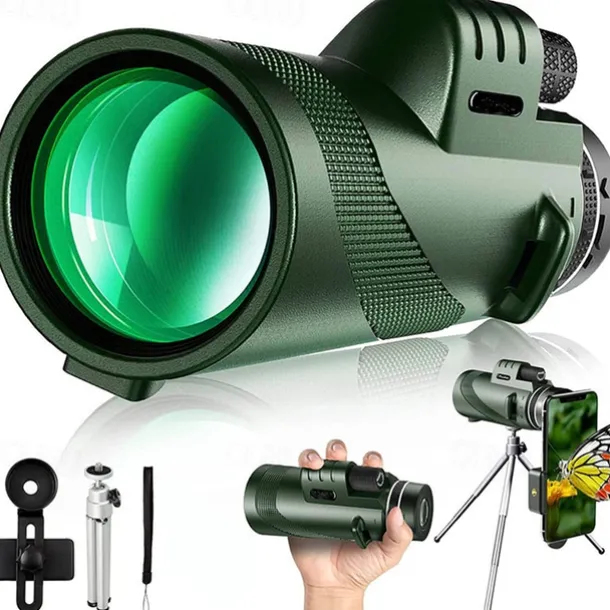 50x60 Monocular Telescope Phone Camera Waterproof Monocular Focus with Single Hand Clear Low Light Night Vision for Star Watching Ball Games Sightseeing Travel Camping Hiking Smartphone Adapter