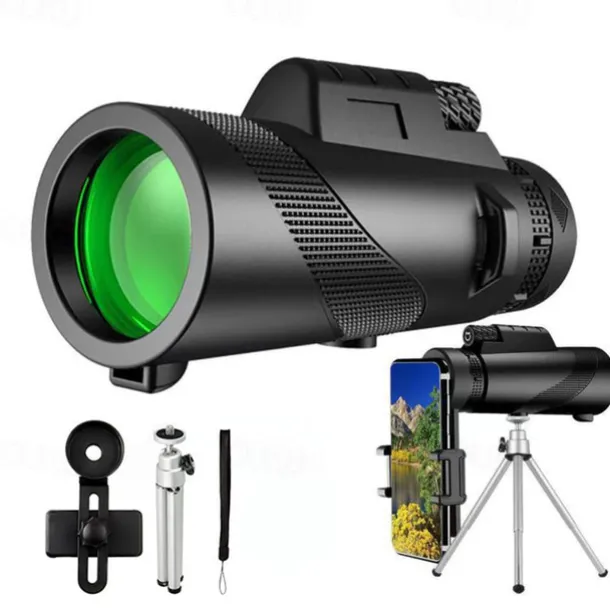 50x60 Monocular Telescope Phone Camera Waterproof Monocular Focus with Single Hand Clear Low Light Night Vision for Star Watching Ball Games Sightseeing Travel Camping Hiking Smartphone Adapter