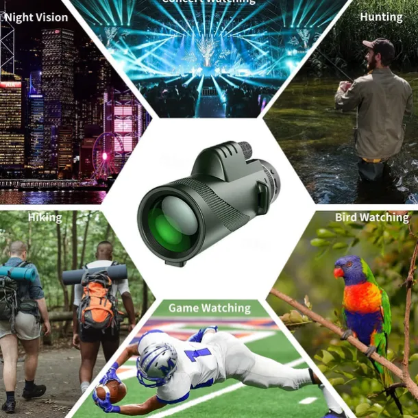 50x60 Monocular Telescope Phone Camera Waterproof Monocular Focus with Single Hand Clear Low Light Night Vision for Star Watching Ball Games Sightseeing Travel Camping Hiking Smartphone Adapter