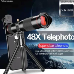 48x Super Telephoto Zoom Mobile Phone Lens Powerful Monocular Metal Telescope Mobile HD Telephoto Lens With Tripod For Camping