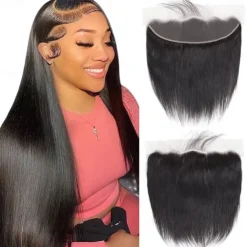 13x4 Transparent Lace Frontal Closure Brazilian Straight Human Hair Swiss Lace 100% Human Remy Hair Pre Plucked with Baby Hair
