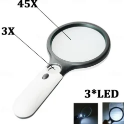 3X 45X Lenses Magnifier 3 LED Light Handheld Reading Magnifying Glass Lens Jewelry Watch Loupe Reading Lens Magnification Aid,Reading Magnifier For The Elderly