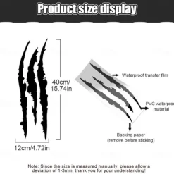 40X12cm Auto Car Sticker Reflective Monster Claw Scratch Stripe Marks Headlight Decal Car Stickers Car Accessories
