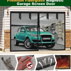 16x7FT/8x7FT Garage Screen Door Magnetic Garage Door Screen Magnetic Closure Fiberglass Garage Screen Doors for 2 Car Garage Pull Down for Patio, Porch, Window to Keep Bugs Out