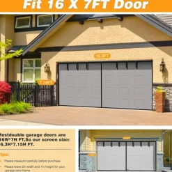 16x7FT/8x7FT Garage Screen Door Magnetic Garage Door Screen Magnetic Closure Fiberglass Garage Screen Doors for 2 Car Garage Pull Down for Patio, Porch, Window to Keep Bugs Out