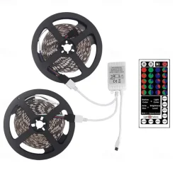 (2x5M)10M 32.8ft LED Light Strips RGB TV Backlight Bedroom Kitchen Christmas DIY Decor 2835 600SMD Color Changing with 44 Key IR Remote Home Kitchen DC 12V