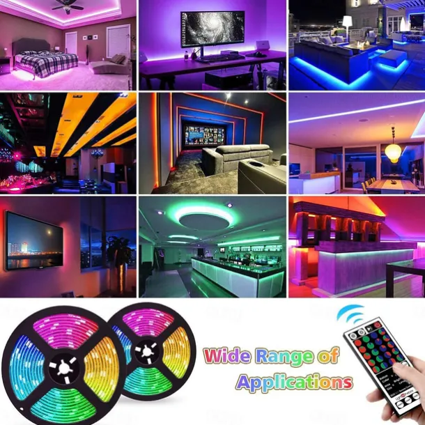(2x5M)10M 32.8ft LED Light Strips RGB TV Backlight Bedroom Kitchen Christmas DIY Decor 2835 600SMD Color Changing with 44 Key IR Remote Home Kitchen DC 12V