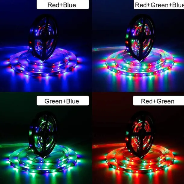 (2x5M)10M 32.8ft LED Light Strips RGB TV Backlight Bedroom Kitchen Christmas DIY Decor 2835 600SMD Color Changing with 44 Key IR Remote Home Kitchen DC 12V