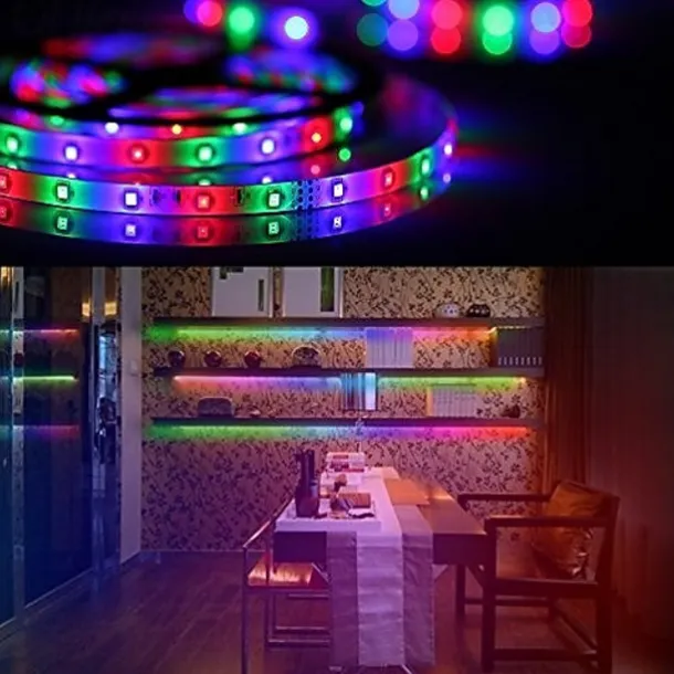 (2x5M)10M 32.8ft LED Light Strips RGB TV Backlight Bedroom Kitchen Christmas DIY Decor 2835 600SMD Color Changing with 44 Key IR Remote Home Kitchen DC 12V