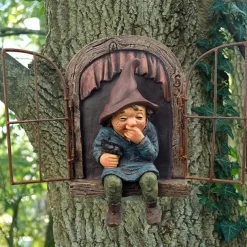 Yard Decorations, 1pc Garden Gnome Statue Ornaments, Gnome Out Of The Window Tree Decoration Garden Decoration Elf From The Door Tree Hugging Polyresin Ornaments Crafts For Christmas Indoor Outdoor