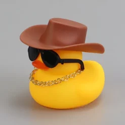 Yellow Duck Dashboard Ornament - Car Styling Accessories with Cowboy Hat, Sunglasses, and Necklace - Unique Auto Internal Decoration