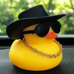 Yellow Duck Dashboard Ornament - Car Styling Accessories with Cowboy Hat, Sunglasses, and Necklace - Unique Auto Internal Decoration