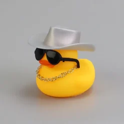 Yellow Duck Dashboard Ornament - Car Styling Accessories with Cowboy Hat, Sunglasses, and Necklace - Unique Auto Internal Decoration