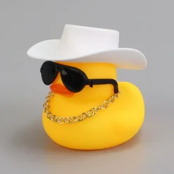 Yellow Duck Dashboard Ornament - Car Styling Accessories with Cowboy Hat, Sunglasses, and Necklace - Unique Auto Internal Decoration