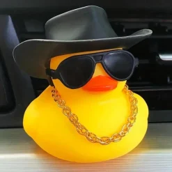 Yellow Duck Dashboard Ornament - Car Styling Accessories with Cowboy Hat, Sunglasses, and Necklace - Unique Auto Internal Decoration