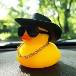 Yellow Duck Dashboard Ornament - Car Styling Accessories with Cowboy Hat, Sunglasses, and Necklace - Unique Auto Internal Decoration
