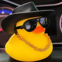 Yellow Duck Dashboard Ornament - Car Styling Accessories with Cowboy Hat, Sunglasses, and Necklace - Unique Auto Internal Decoration