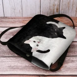 Yin Yang Cat Design Crossbody Bag - Artistic Black and White Cat Print Shoulder Bag for Women, Perfect for Casual and Everyday Use