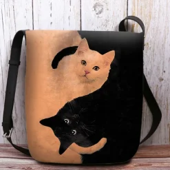 Yin Yang Cat Design Crossbody Bag - Artistic Black and White Cat Print Shoulder Bag for Women, Perfect for Casual and Everyday Use