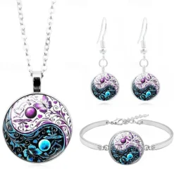 Yin Yang Tai Chi Butterfly Time Gem Necklace Set Cross border European and American Creative Silver Bracelet Earrings Jewelry Set