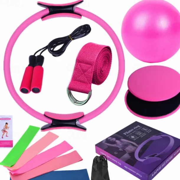Yoga Ball Fourteen Piece Set Fitness Pilates Ring Sliding Plate Latex Elastic Ring Extension Belt Rubber Jumping Rope Cover