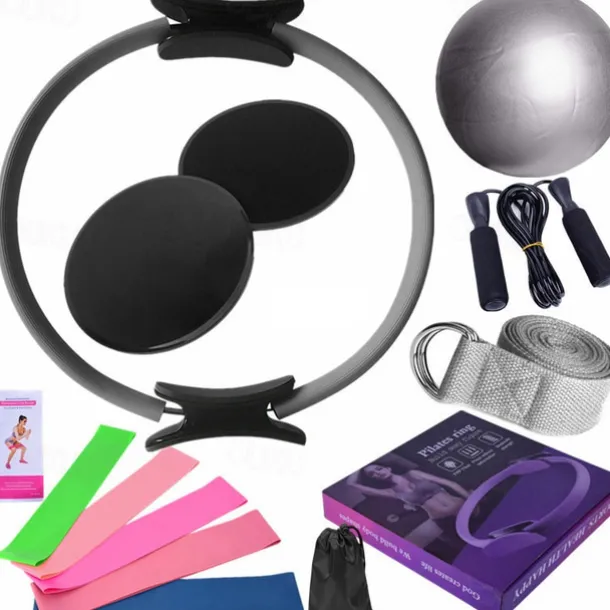 Yoga Ball Fourteen Piece Set Fitness Pilates Ring Sliding Plate Latex Elastic Ring Extension Belt Rubber Jumping Rope Cover