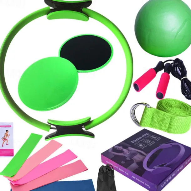 Yoga Ball Fourteen Piece Set Fitness Pilates Ring Sliding Plate Latex Elastic Ring Extension Belt Rubber Jumping Rope Cover