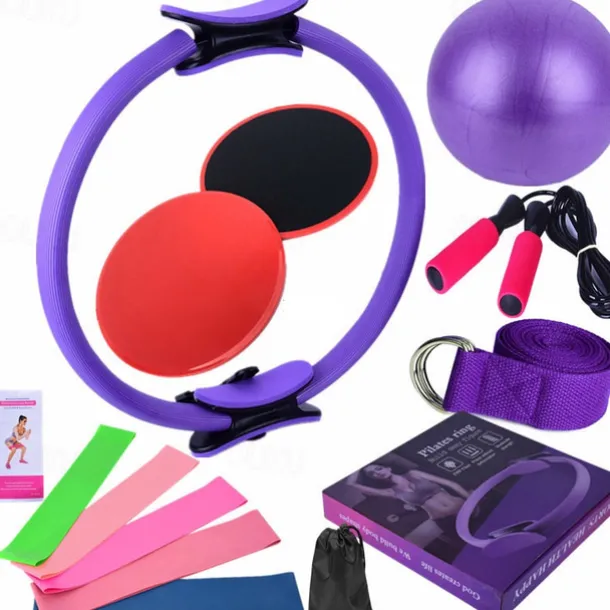 Yoga Ball Fourteen Piece Set Fitness Pilates Ring Sliding Plate Latex Elastic Ring Extension Belt Rubber Jumping Rope Cover