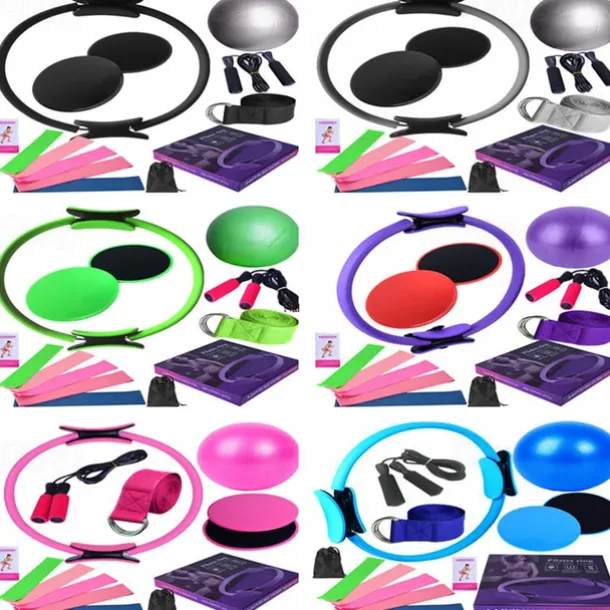 Yoga Ball Fourteen Piece Set Fitness Pilates Ring Sliding Plate Latex Elastic Ring Extension Belt Rubber Jumping Rope Cover