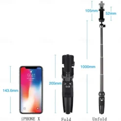 Yunteng Extendable Selfie Stick Tripod Monopod with Bluetooth Remote Shutter Universal for iPhone XS X 7plus Smartphones Gopro