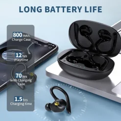YYK580 Bluetooth5.2 Headphones HD Calls 120Hrs Playtime Wireless Earbuds with Charging Case Wireless IPX7 Waterproof Ear Buds Touch Control Over-Ear Earphones with Earhooks for Sports Running Work Gaming