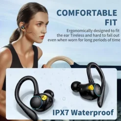 YYK580 Bluetooth5.2 Headphones HD Calls 120Hrs Playtime Wireless Earbuds with Charging Case Wireless IPX7 Waterproof Ear Buds Touch Control Over-Ear Earphones with Earhooks for Sports Running Work Gaming
