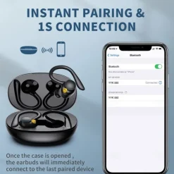 YYK580 Bluetooth5.2 Headphones HD Calls 120Hrs Playtime Wireless Earbuds with Charging Case Wireless IPX7 Waterproof Ear Buds Touch Control Over-Ear Earphones with Earhooks for Sports Running Work Gaming