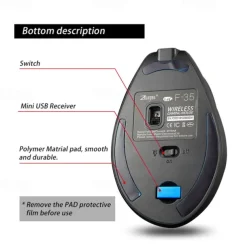 ZELOTES F-35 Wireless 2.4GHz Rechargeable Vertical Mice 6 Buttons 2400 DPI Adjustable Ergonomic Optical Gaming Computer Mouse