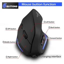 ZELOTES F-35 Wireless 2.4GHz Rechargeable Vertical Mice 6 Buttons 2400 DPI Adjustable Ergonomic Optical Gaming Computer Mouse