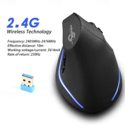 ZELOTES F-35 Wireless 2.4GHz Rechargeable Vertical Mice 6 Buttons 2400 DPI Adjustable Ergonomic Optical Gaming Computer Mouse
