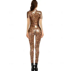 Zentai Suits Cosplay Costume Catsuit Motorcycle Girl Carnival Costume Full Body Suit Women's Cosplay Sexy Costume Leopard Faux Leather Costume for Masquerade Adults