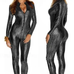 Zentai Suits Cosplay Costume Catsuit Cater Motorcycle Girl Carnival Costume Full Body Suit Women's Solid Color Cosplay Sexy Costume Animal Snakeskin Costume for Halloween Carnival Masquerade Adults'