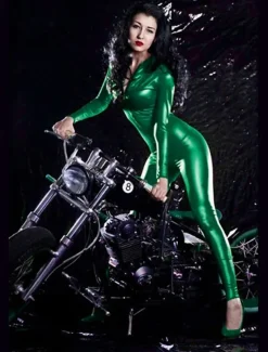 Zentai Suits Cosplay Costume Catsuit Motorcycle Girl Carnival Costume Full Body Suit Women's Leotards Sexy Costume Solid Colored Leatherette Patent Leather Latex Costume for Performance Training Party