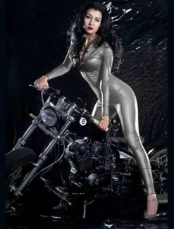 Zentai Suits Cosplay Costume Catsuit Motorcycle Girl Carnival Costume Full Body Suit Women's Leotards Sexy Costume Solid Colored Leatherette Patent Leather Latex Costume for Performance Training Party