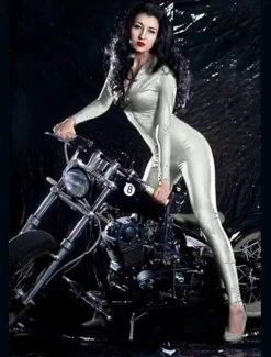 Zentai Suits Cosplay Costume Catsuit Motorcycle Girl Carnival Costume Full Body Suit Women's Leotards Sexy Costume Solid Colored Leatherette Patent Leather Latex Costume for Performance Training Party