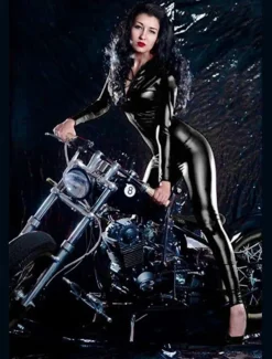 Zentai Suits Cosplay Costume Catsuit Motorcycle Girl Carnival Costume Full Body Suit Women's Leotards Sexy Costume Solid Colored Leatherette Patent Leather Latex Costume for Performance Training Party