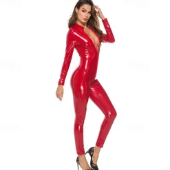 Zentai Suits Cosplay Costume Catsuit Motorcycle Girl Carnival Costume Full Body Suit Women's Sexy Costume Halloween Solid Color Costume for Carnival Masquerade Adults'