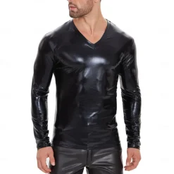 Zentai Suits Skin Suit Sweatshirt Carnival Costume Men's Shiny Metallic V Neck Costume for Performance Club Pole Dance Halloween Carnival Adults'