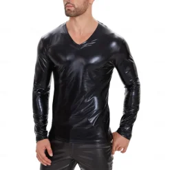 Zentai Suits Skin Suit Sweatshirt Carnival Costume Men's Shiny Metallic V Neck Costume for Performance Club Pole Dance Halloween Carnival Adults'